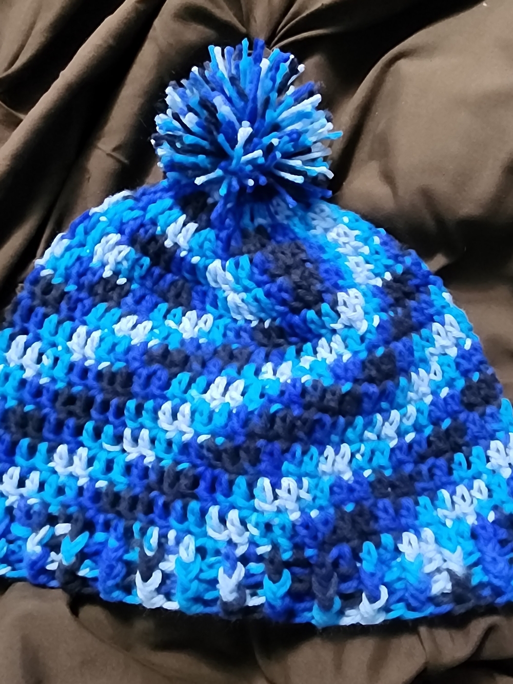 Unisex Adult Blue Beanie Hat With Pom Pom